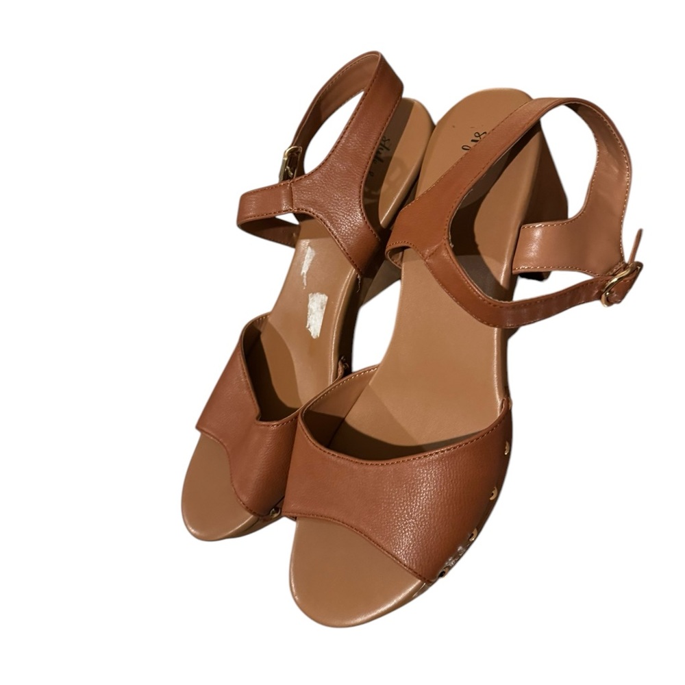 Style & Co. Womens Anddreas Faux Leather Heel Sandals Tan SIZE 12 nwot